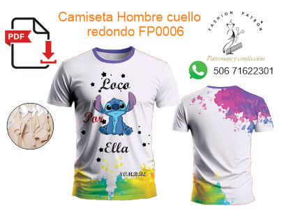 Patrón de camiseta de hombre cuello redondo S a XL