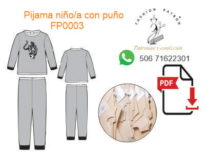 Molde de pijama larga de niño/a con puño