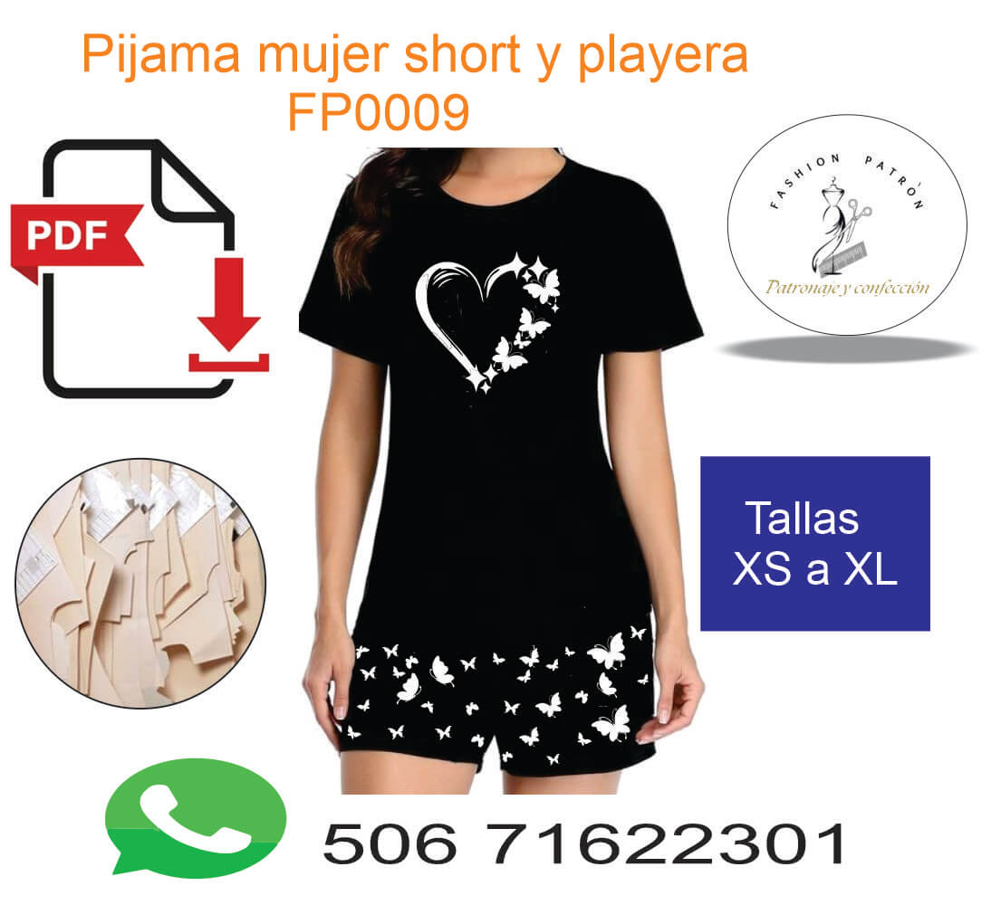  Pijama de mujer de short y playera, ideal para el verano en tallas XS a XL